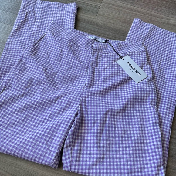 NWT Margaux Dietz Lilac Purple White Checked Culotte Trousers - Picture 5 of 8